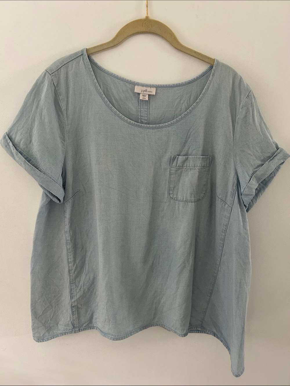 J. Jill Denim Boxy Shirt Light Blue Short Sleeve Women's Large Coastal Popover